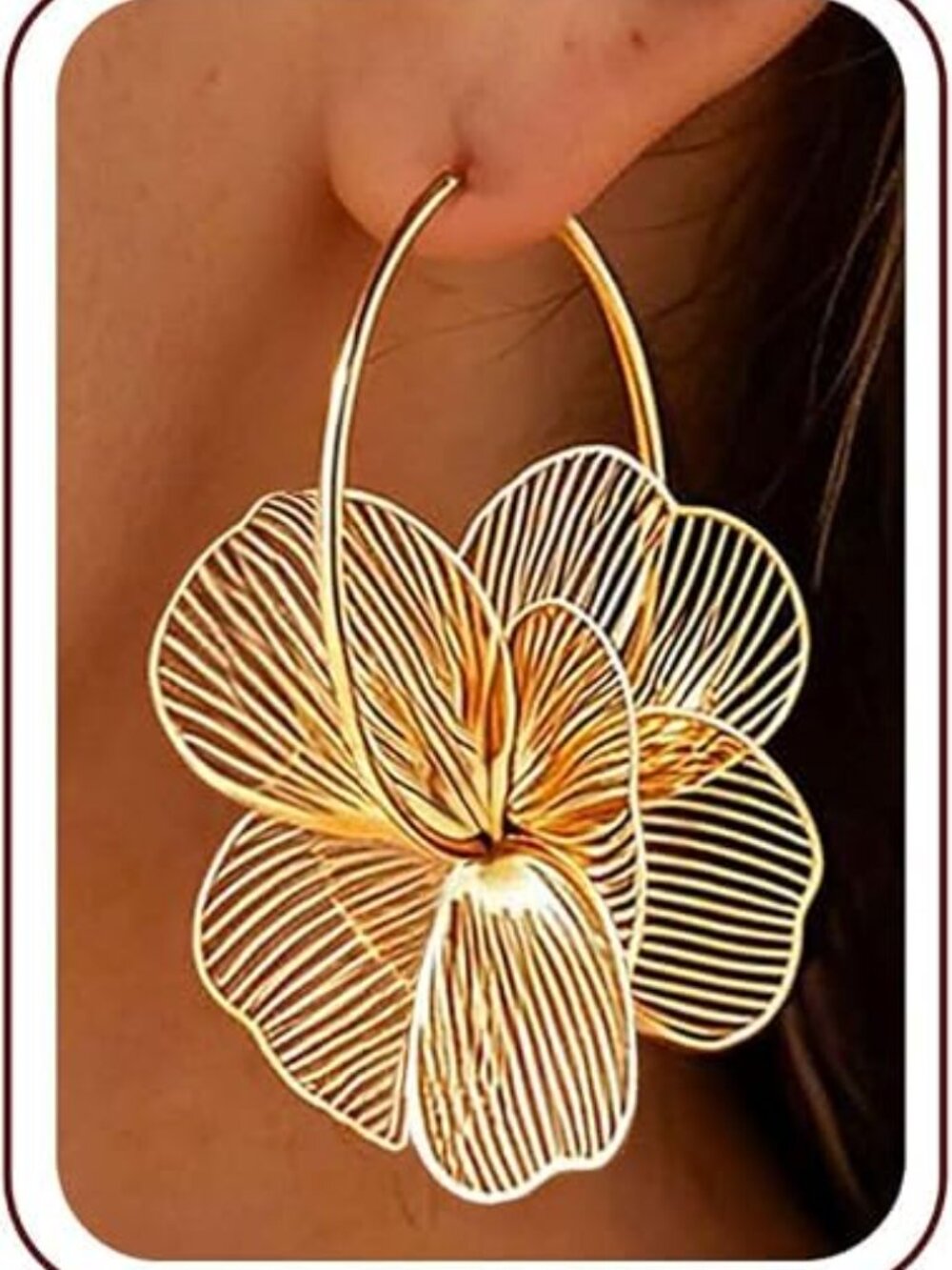 Flower Dangle Gold Earrings for Women Trendy Statement Hoop Earring Jewelry